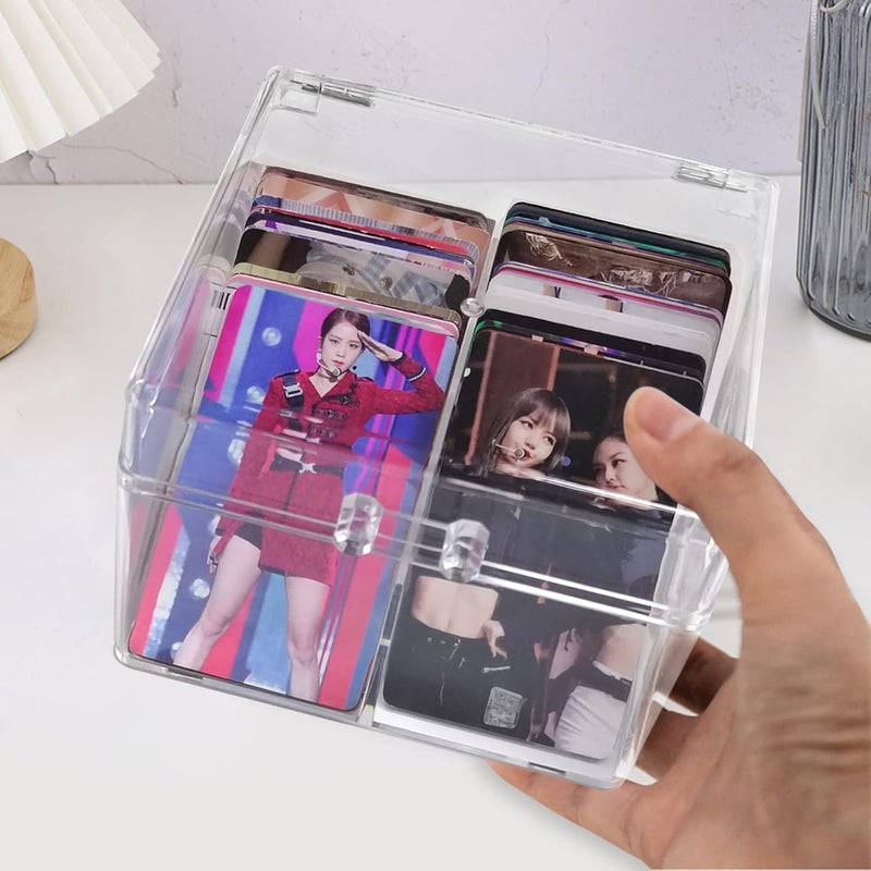 YAHUIPEIUS 1 PCS Photocard Storage Box Transparent Photo Card Storage Box Photocard Holder Collection Organizer (2 grids) - Image 5